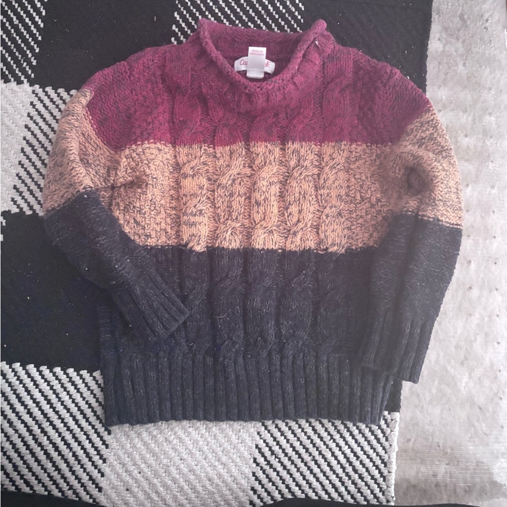 Cable Knit Colorblock Sweater - Burgundy, Camel, Charcoal
